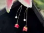 Picture of Handmade Long Real Rose Dangle Earrings with Pearls 