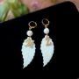 Picture of Personalized Initial Name Mother of Pearl Leaf Earrings