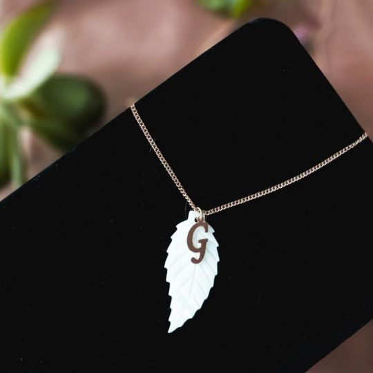 Picture of Personalized Real Mother of Pearl Leaf Necklace