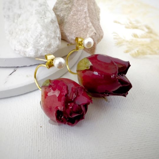 Picture of Handmade Real Rose Stud Earrings