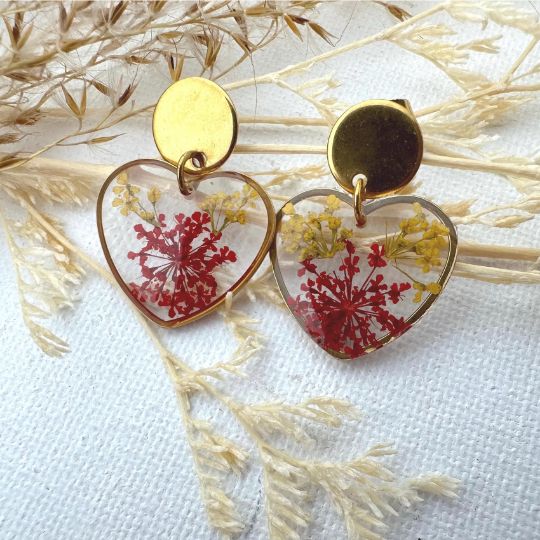 Picture of Handcrafted Real Floral Heart Earrings