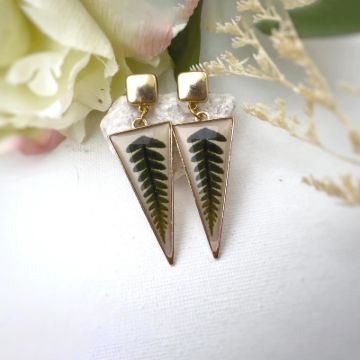 Picture of Handmade Natural Fern Threader Earrings/ Real Fern Leaf Ear Threaders