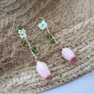 Picture of Handmade Real Bellflower Earrings with Glass Beads