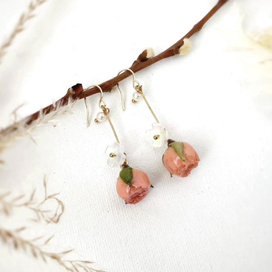 Picture of Handmade Real Rose Drop Earrings