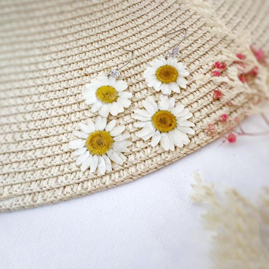 Picture of Handmade Double White Daisy Earrings