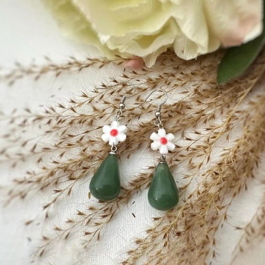 Picture of Mother of Pearl Daisy Flower and Natural Stone Earrings