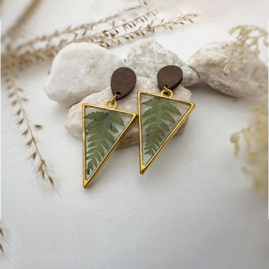 Picture of Handmade Real Fern Earrings with Wooden Posts