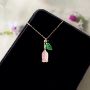 Picture of Real Bellflower Necklace with Green Leaf Charm