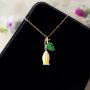 Picture of Real Bellflower Necklace with Green Leaf Charm