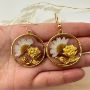 Picture of Handmade Real Daisy and Brass Rose Earrings